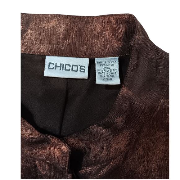 CHICO'S 3 Dressy Silk Linen Evening Jacket Blazer XL Metallic Event Brown Bronze - Picture 7 of 10